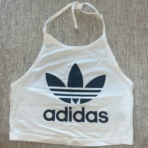 Adidas white and black crop halter top, Size XS